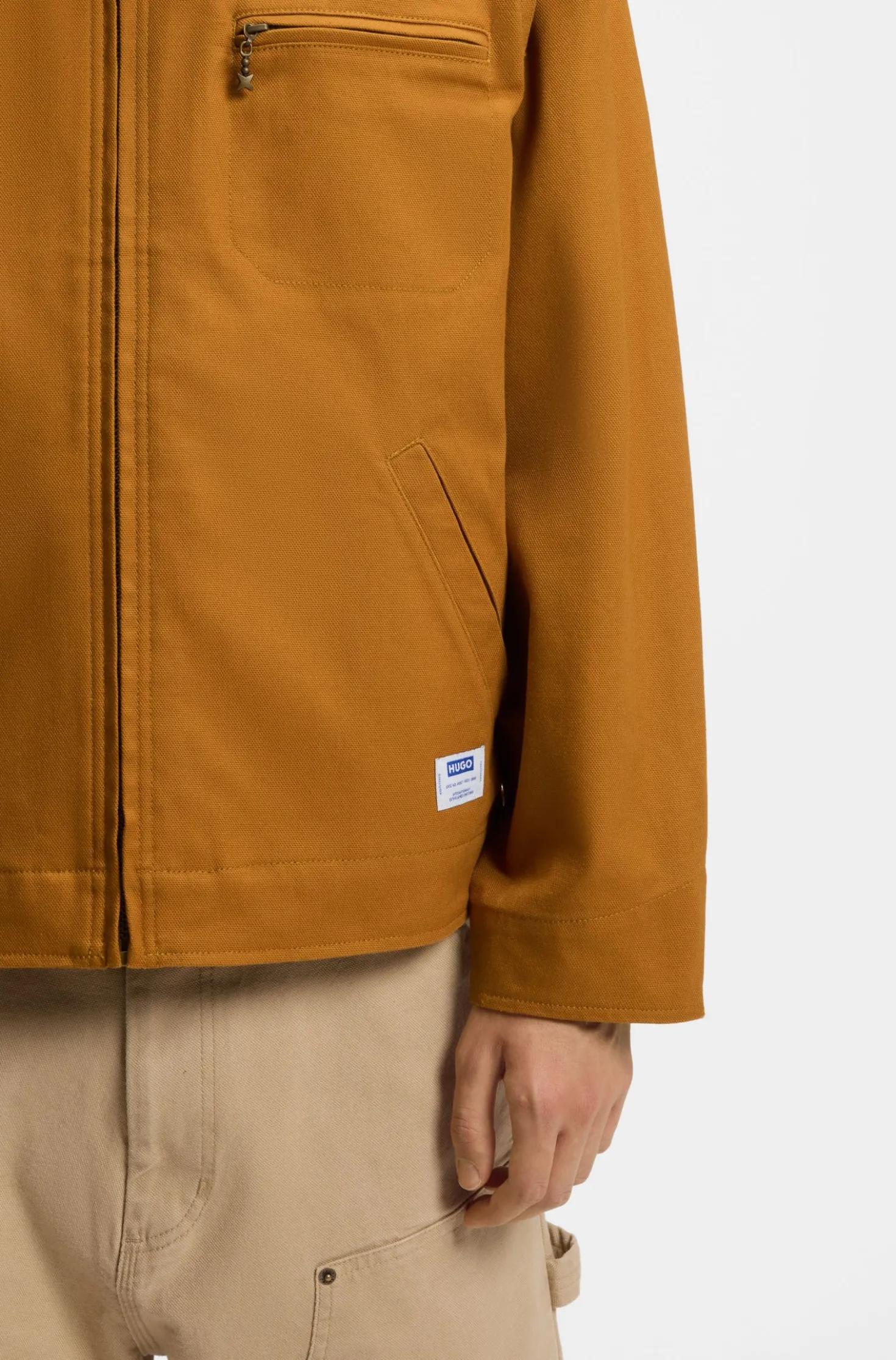 Stretch-cotton jacket with zipped chest pocket