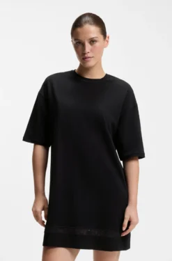 Stretch-cotton night dress with mesh insert