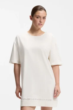 Stretch-cotton night dress with mesh insert