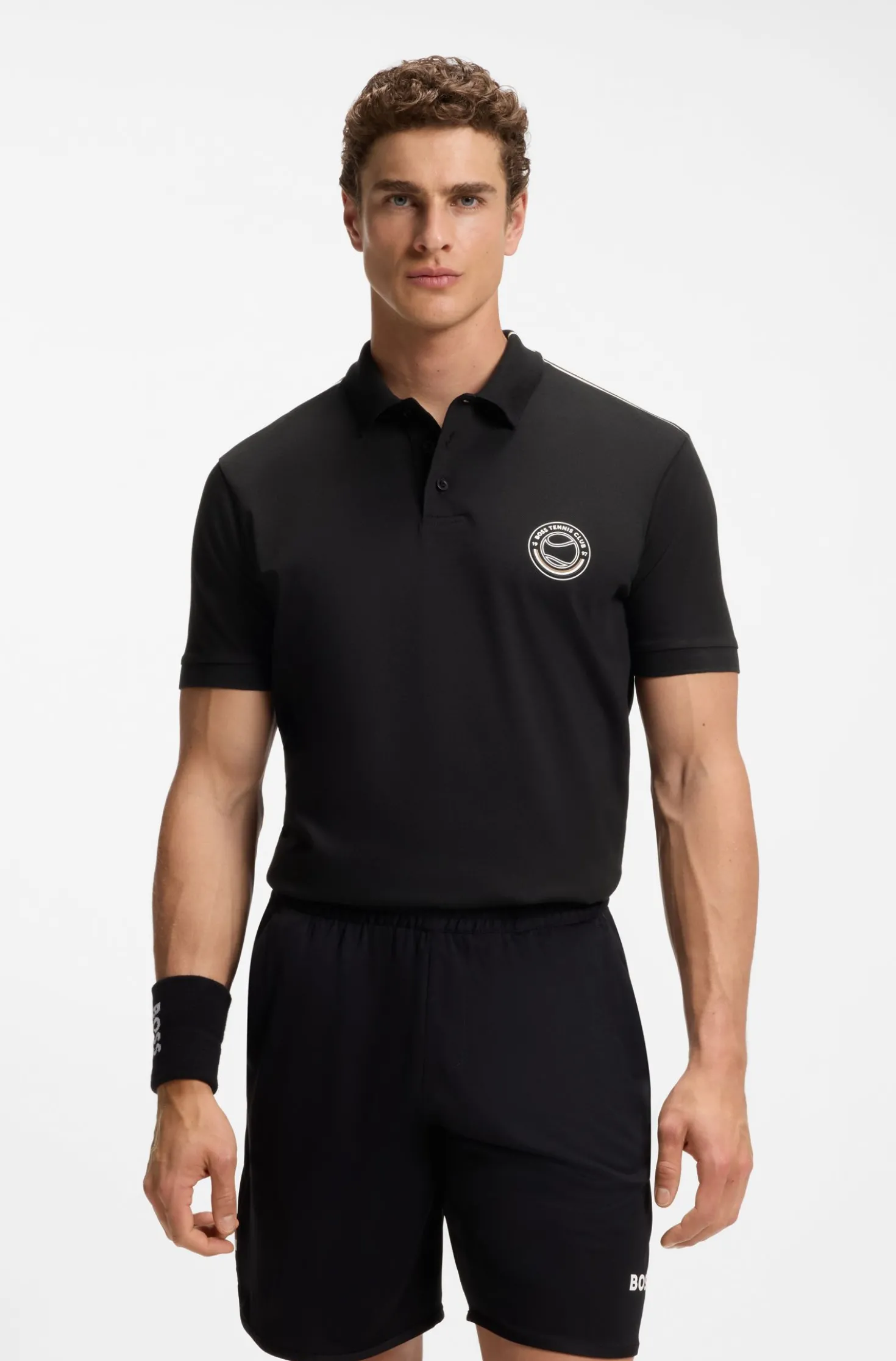 Stretch-cotton polo shirt with tennis-inspired logo