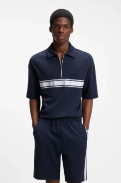 Stretch-cotton polo shirt with logo tape