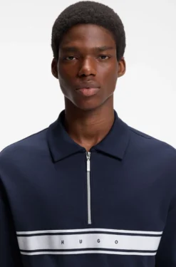 Stretch-cotton polo shirt with logo tape