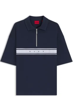 Stretch-cotton polo shirt with logo tape