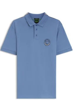 Stretch-cotton polo shirt with tennis-inspired logo