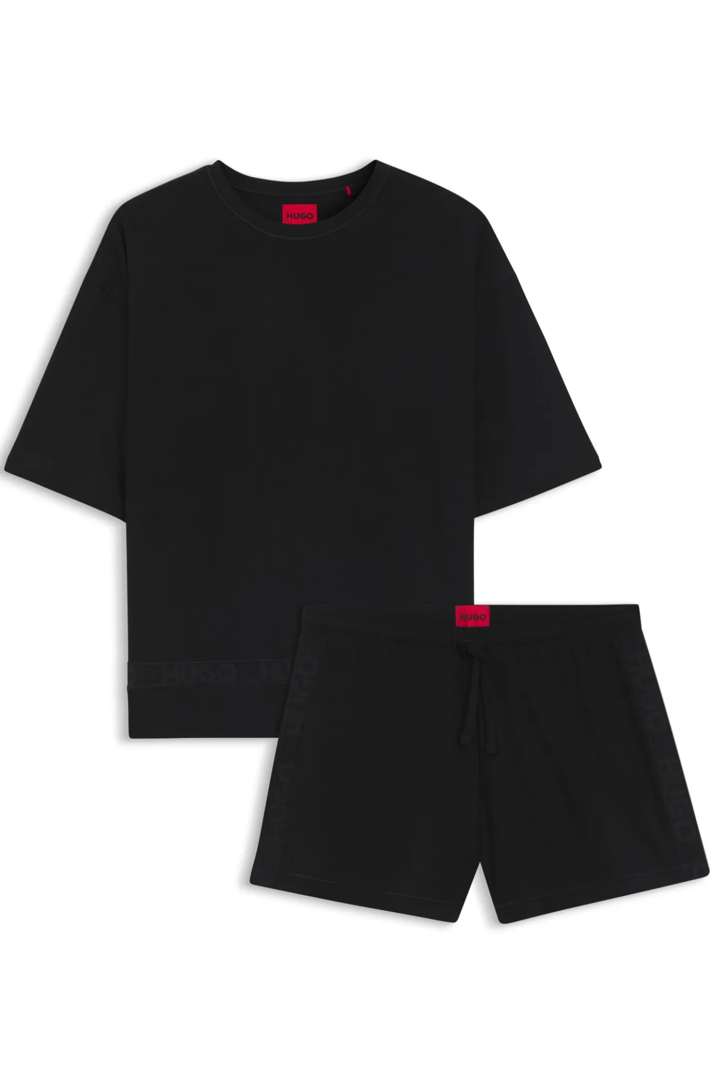 Stretch-cotton pyjamas with mesh logo inserts