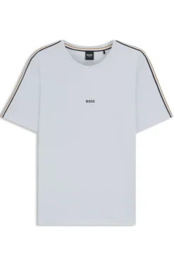 Stretch-cotton pyjama top with signature-stripe tape
