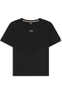 Stretch-cotton pyjama T-shirt with logo print