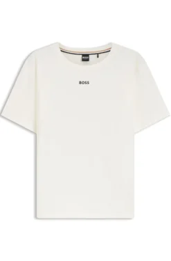 Stretch-cotton pyjama T-shirt with logo print