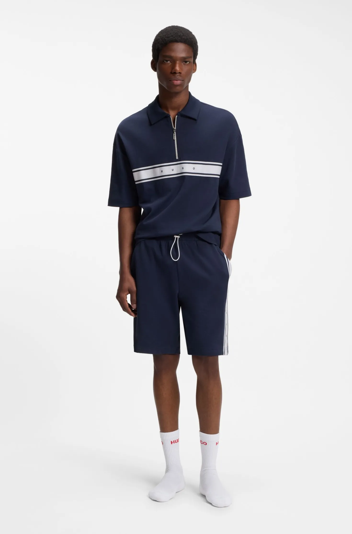 Stretch-cotton shorts with logo tape