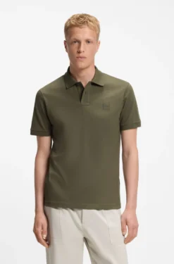 Stretch-cotton slim-fit polo shirt with logo patch