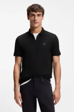 Stretch-cotton slim-fit polo shirt with logo patch