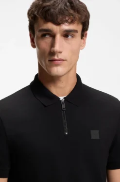 Stretch-cotton slim-fit polo shirt with logo patch