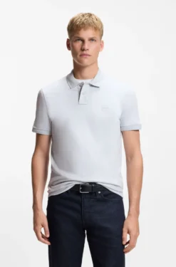 Stretch-cotton slim-fit polo shirt with logo patch