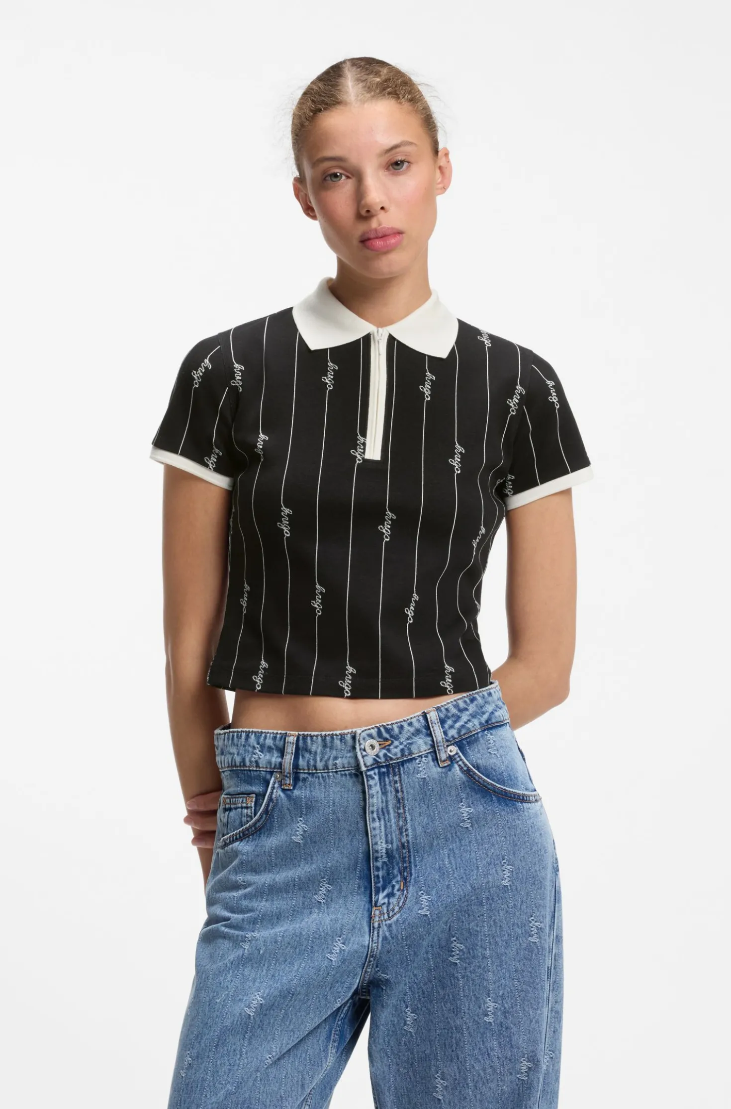 Stretch-cotton slim-fit polo with logo pinstripes