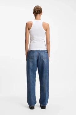 Stretch-cotton tank top with blue logo label