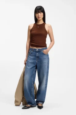 Stretch-cotton tank top with blue logo label