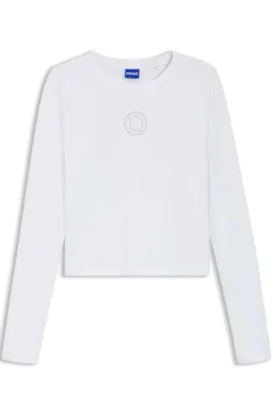 Stretch-cotton top with rhinestone Happy HUGO logo