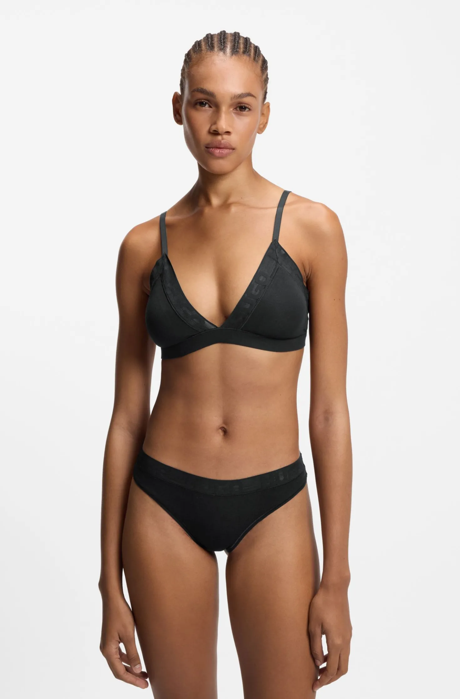 Stretch-cotton triangle bra with logo trims