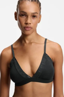 Stretch-cotton triangle bra with logo trims