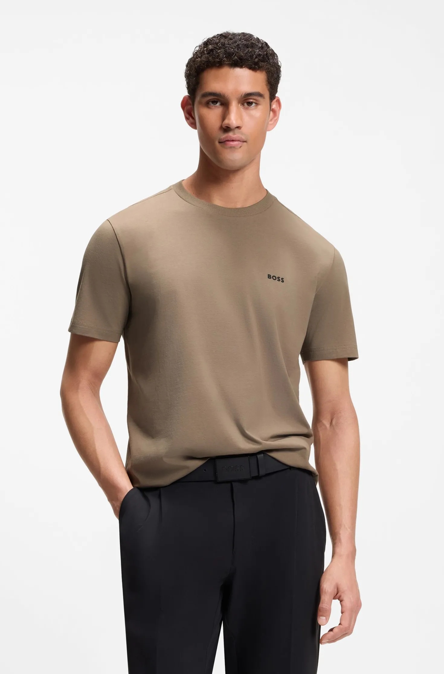 Stretch-cotton T-shirt with contrast logo