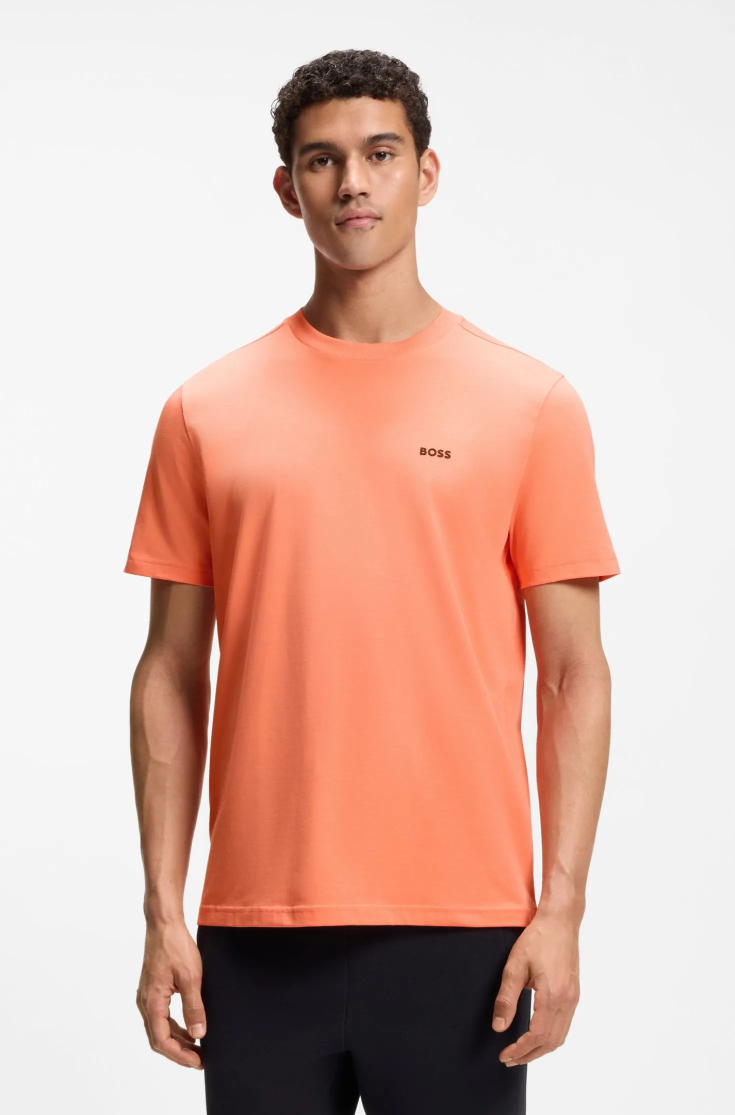 Stretch-cotton T-shirt with contrast logo