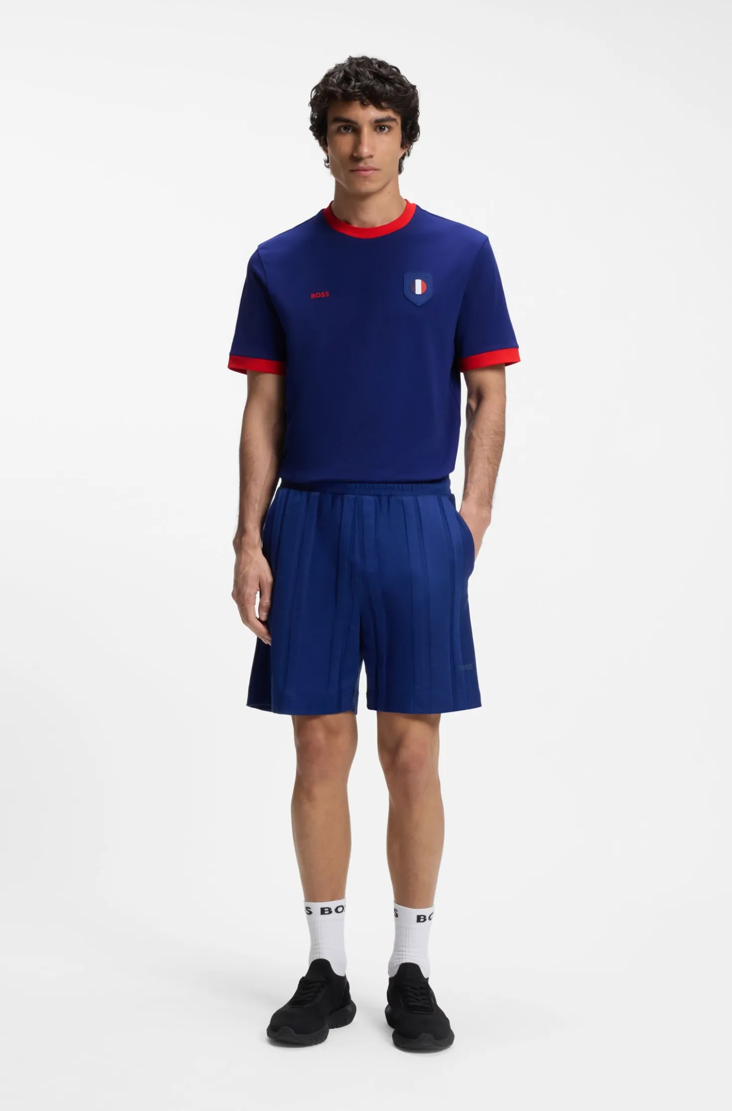 Stretch-cotton T-shirt with country flag and logo