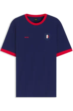 Stretch-cotton T-shirt with country flag and logo