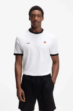 Stretch-cotton T-shirt with country flag and logo
