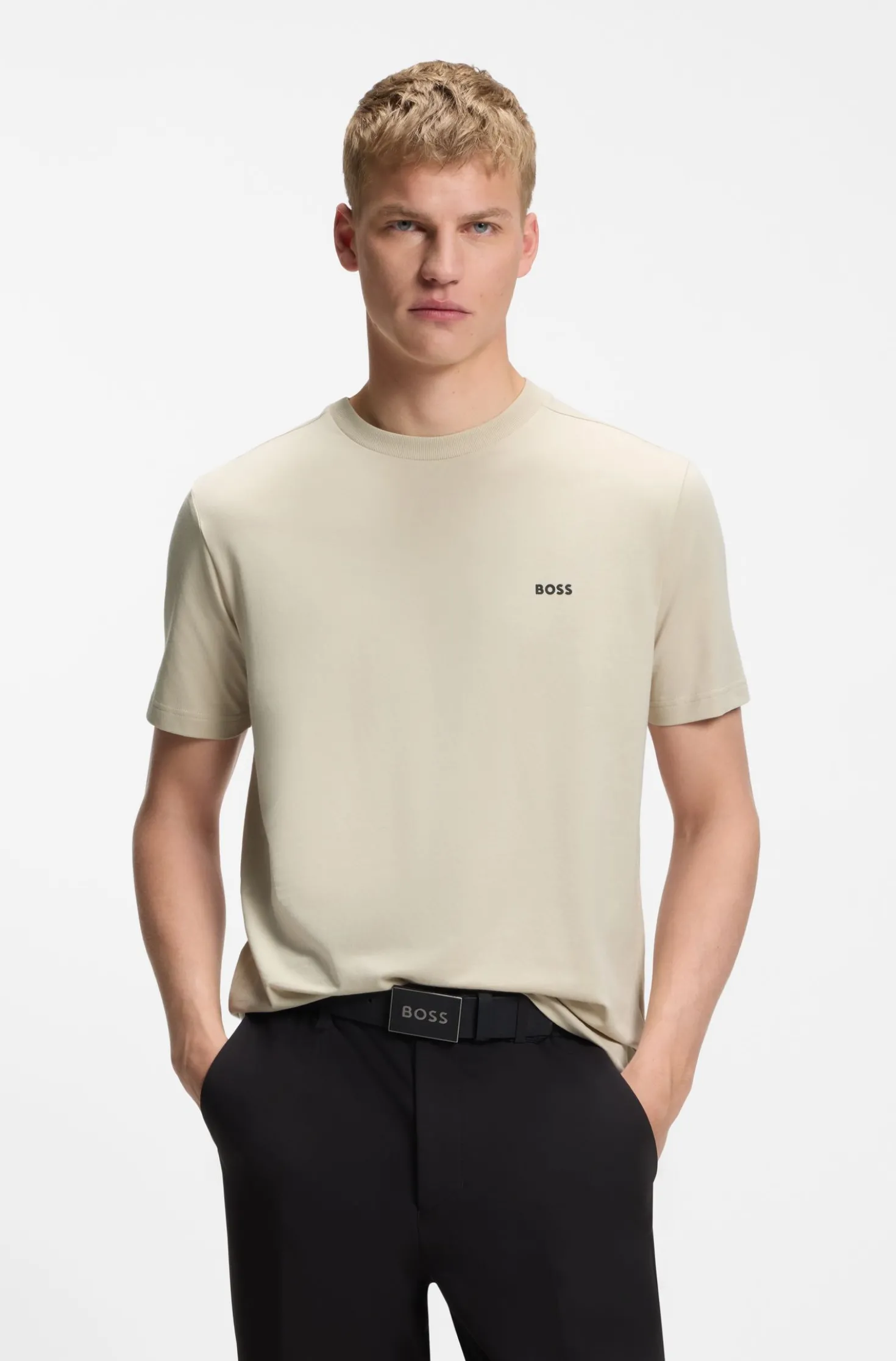 Stretch-cotton T-shirt with contrast logo