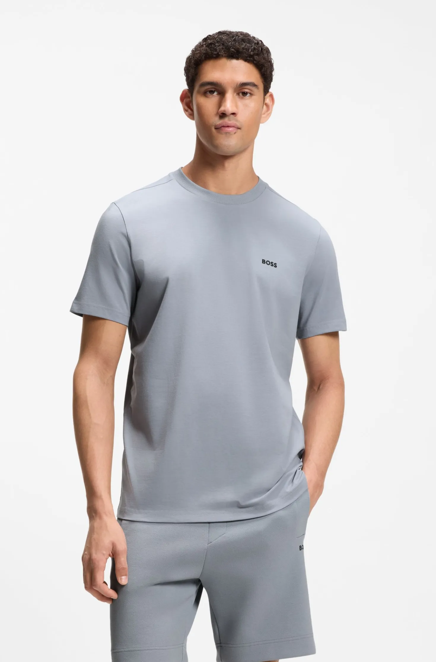 Stretch-cotton T-shirt with contrast logo