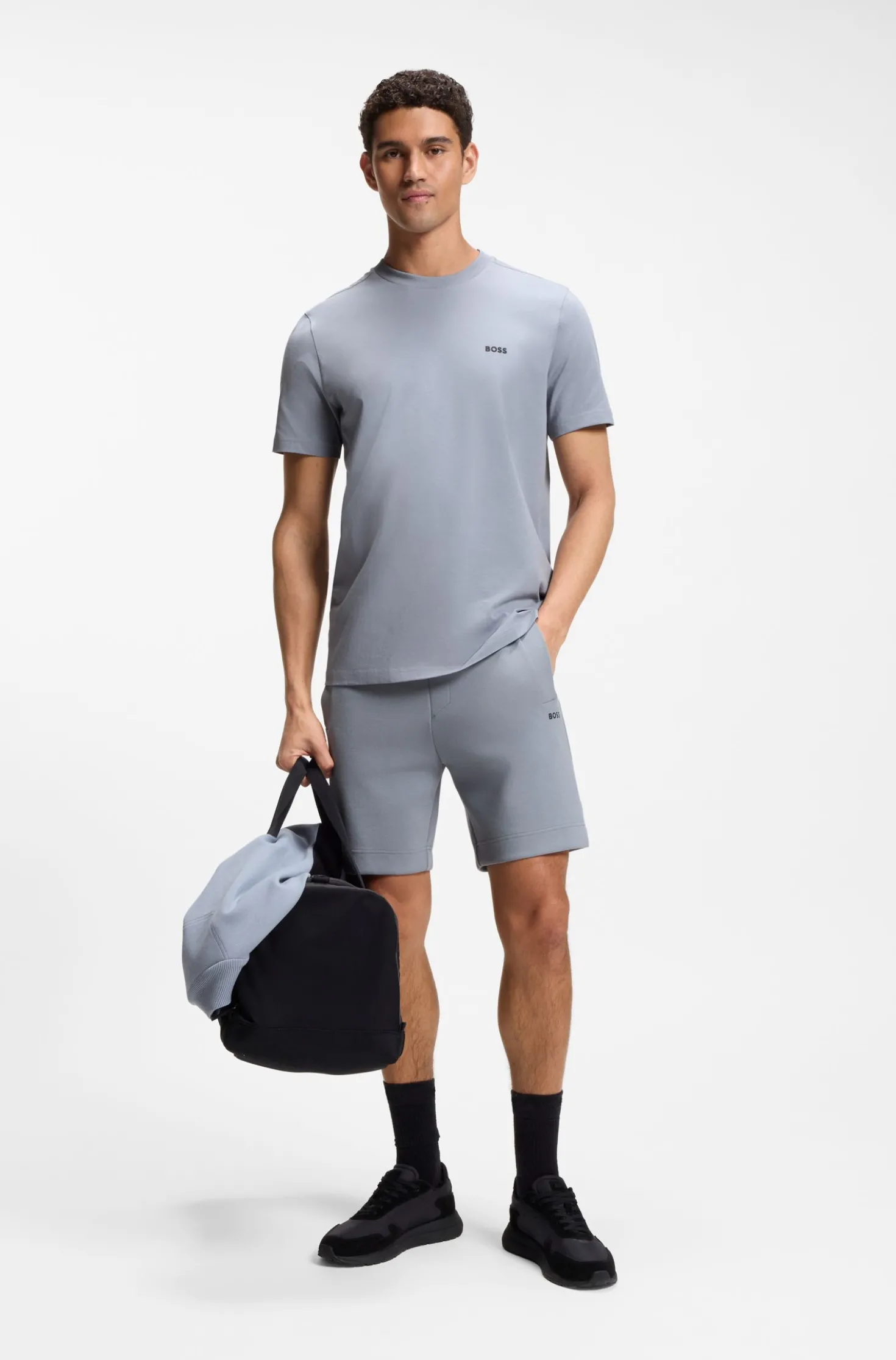 Stretch-cotton T-shirt with contrast logo