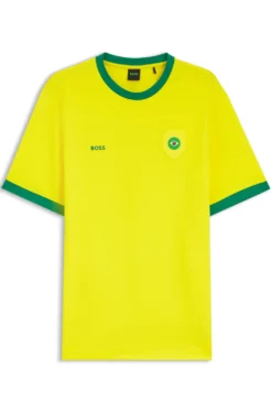 Stretch-cotton T-shirt with country flag and logo