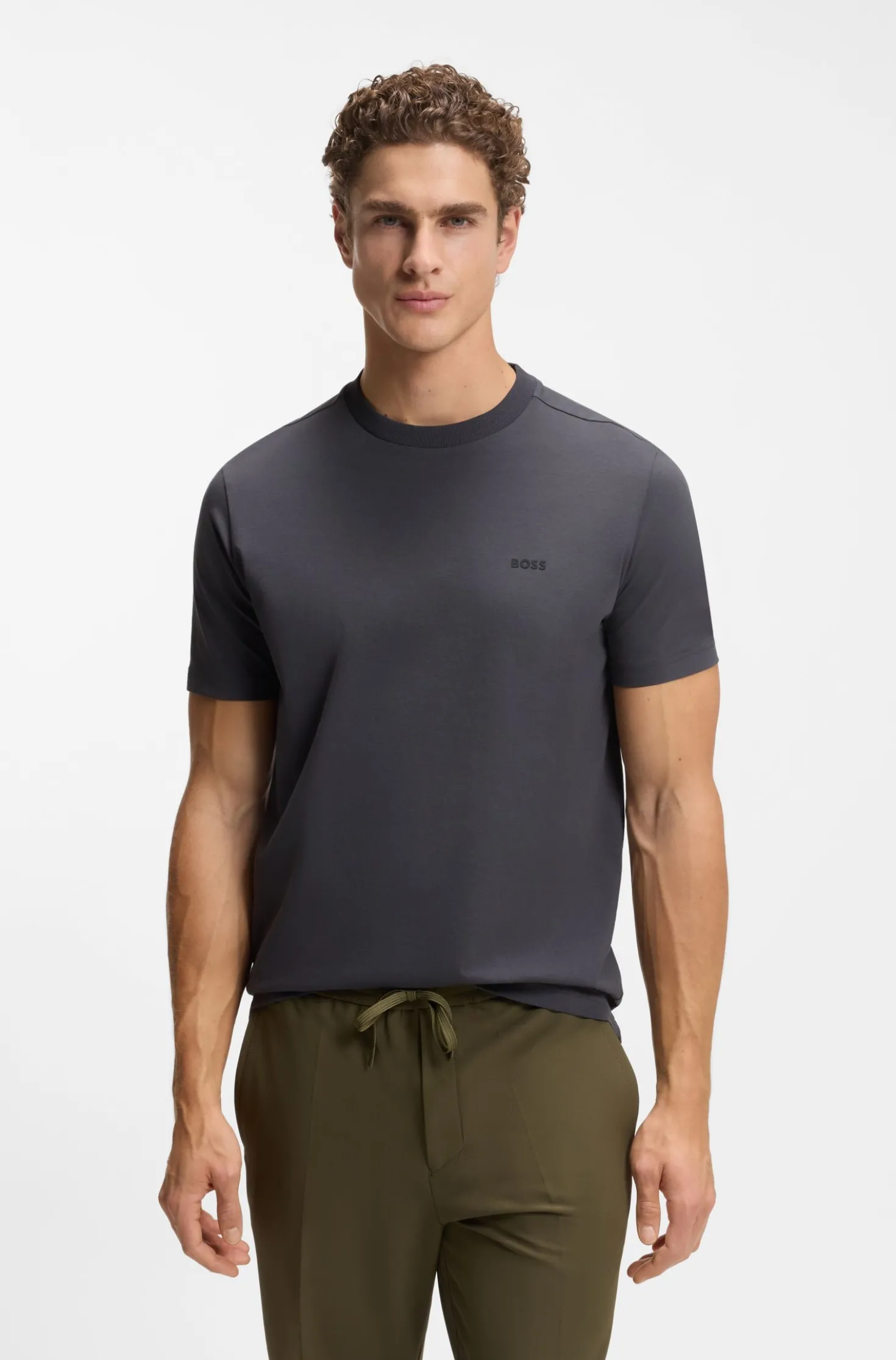 Stretch-cotton T-shirt with contrast logo