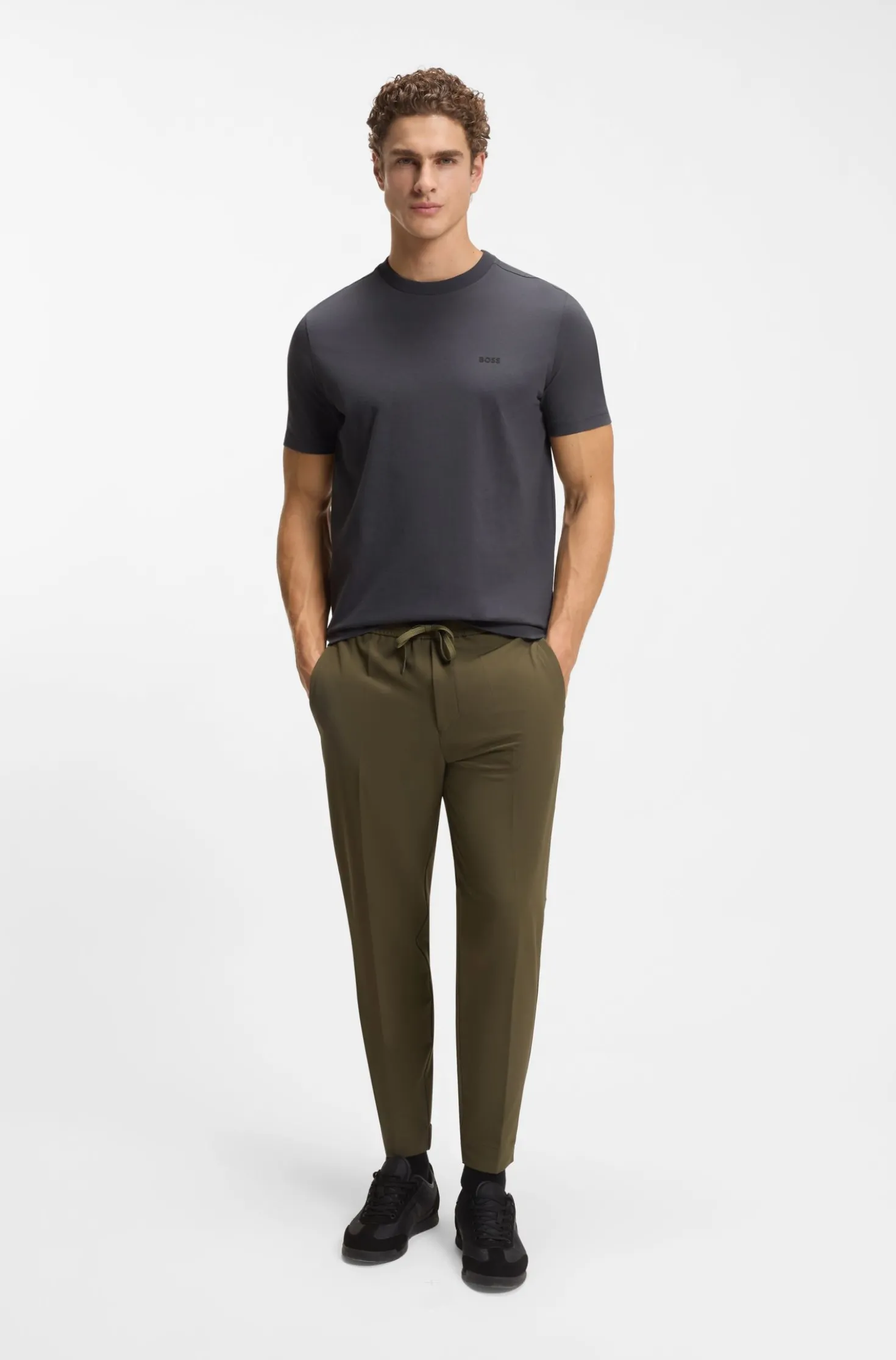 Stretch-cotton T-shirt with contrast logo