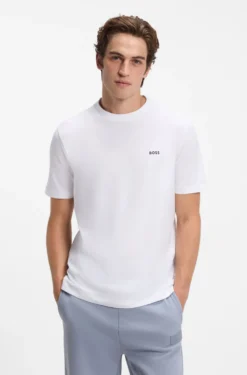 Stretch-cotton T-shirt with contrast logo