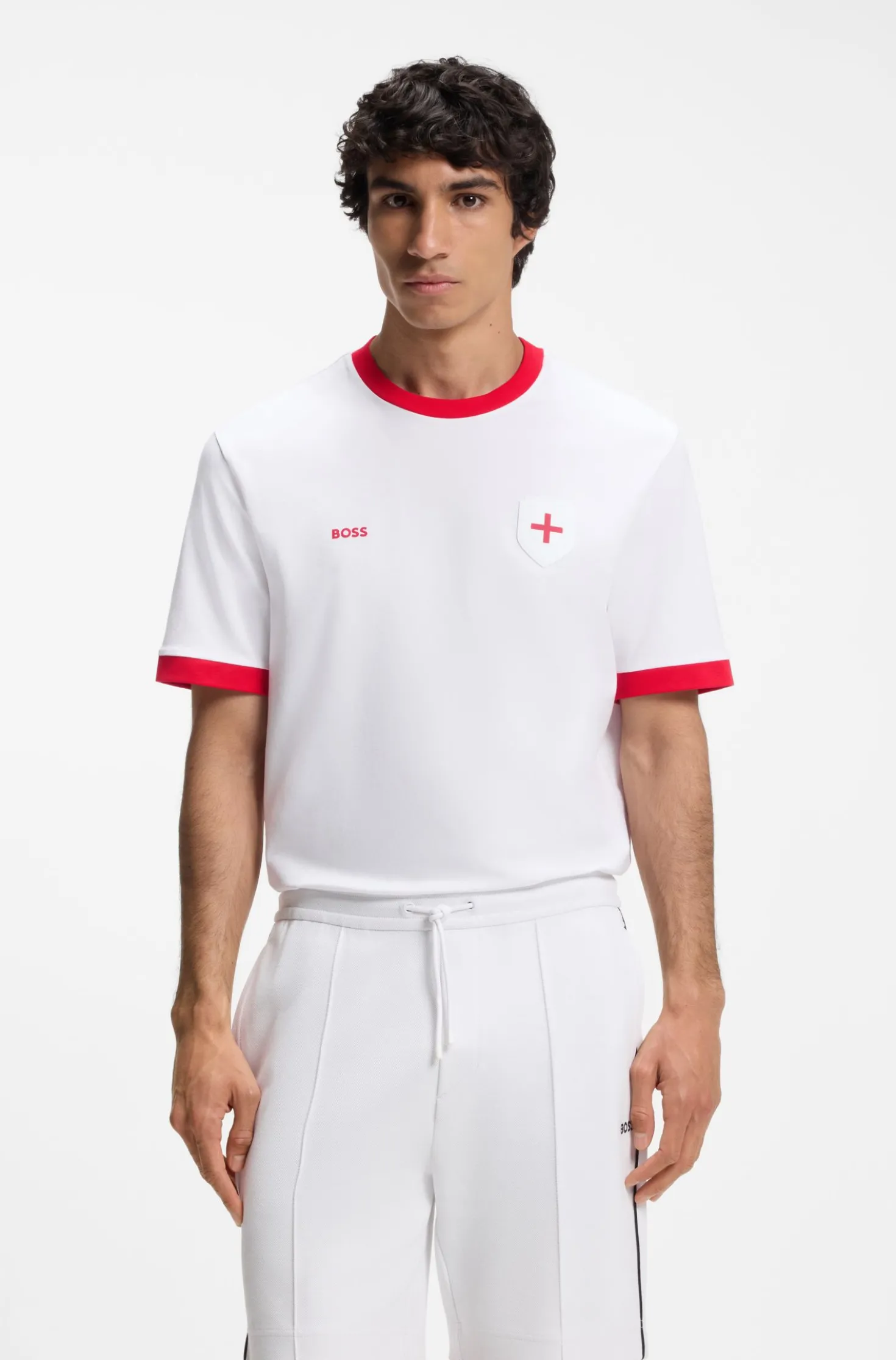 Stretch-cotton T-shirt with country flag and logo