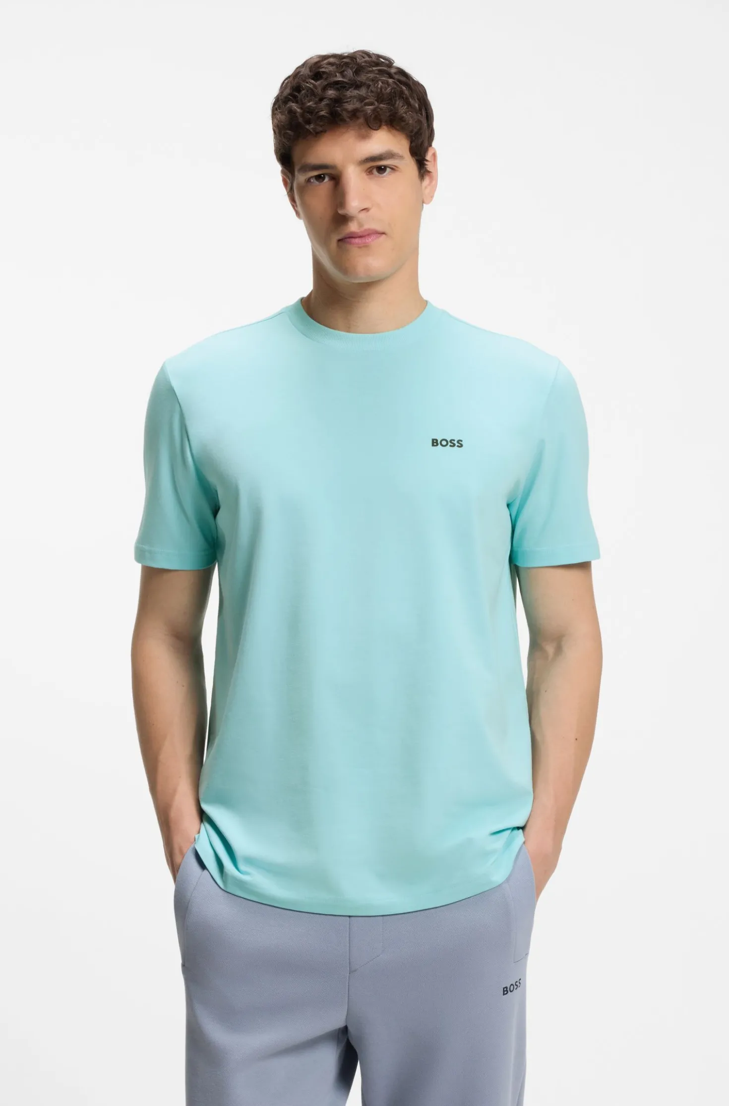 Stretch-cotton T-shirt with contrast logo