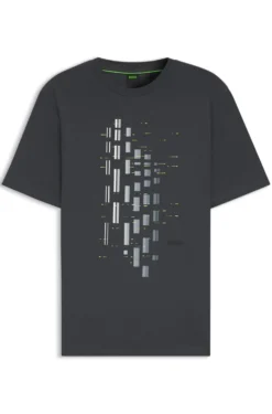 Stretch-cotton T-shirt with geometric print