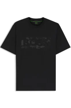 Stretch-cotton T-shirt with logo artwork