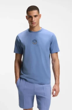 Stretch-cotton T-shirt with tennis artwork