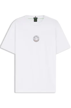 Stretch-cotton T-shirt with tennis artwork