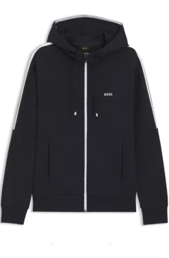 Stretch-cotton zip-up hoodie with stripe insert