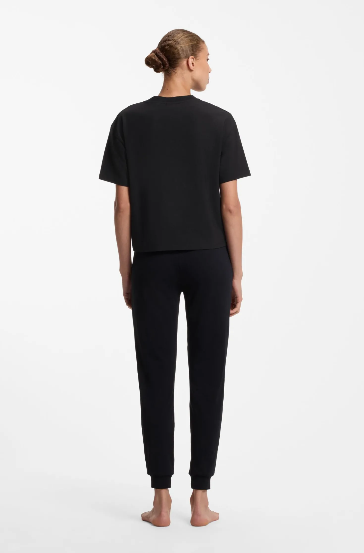 Stretch-fabric loungewear T-shirt with logo label