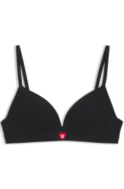 Stretch fabric triangle bra with branded straps