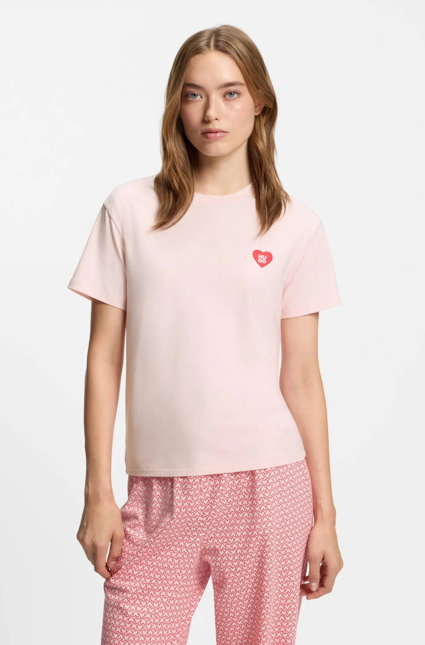 Stretch-jersey pyjama T-shirt with logo print