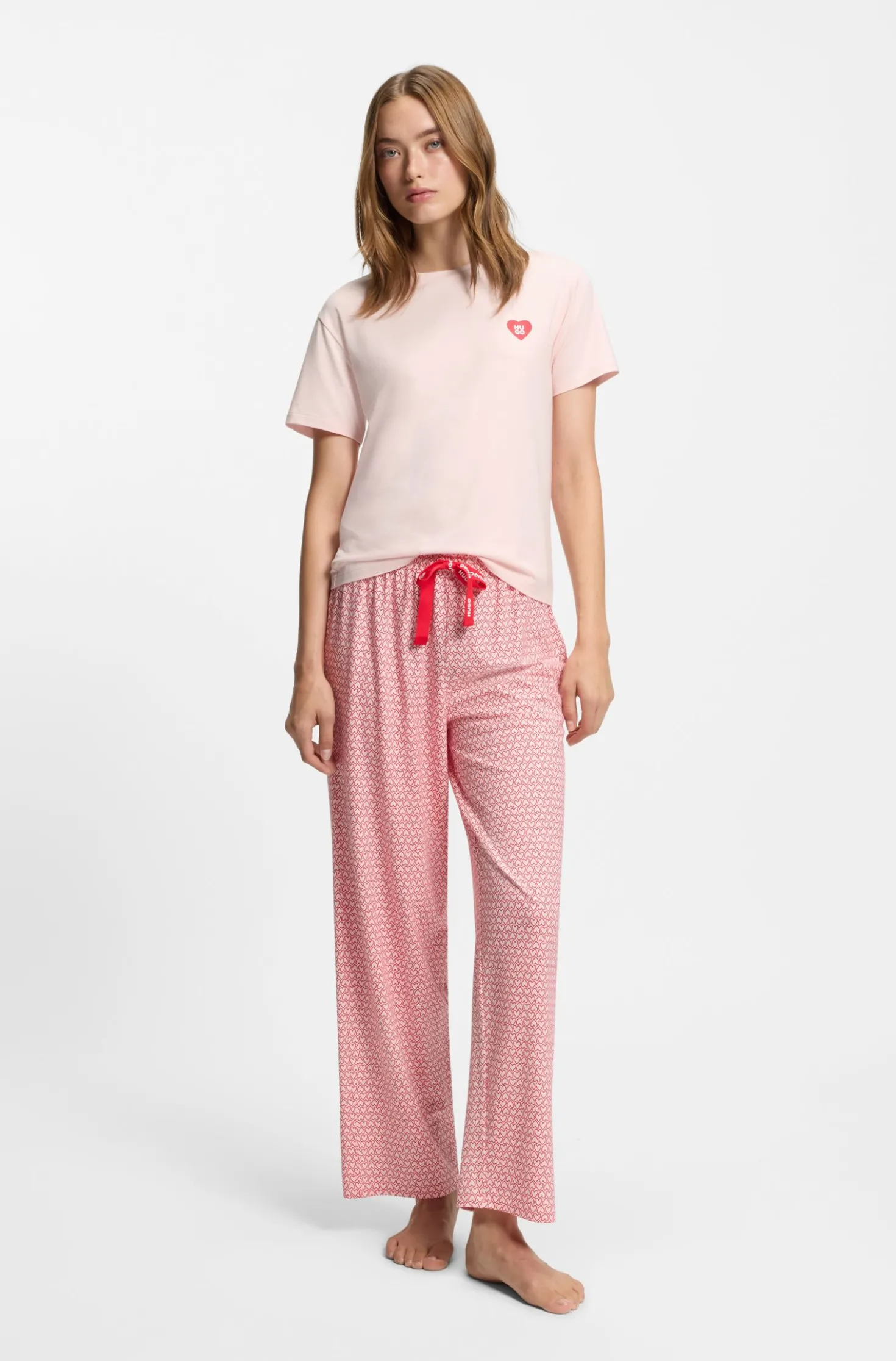 Stretch-jersey pyjama T-shirt with logo print