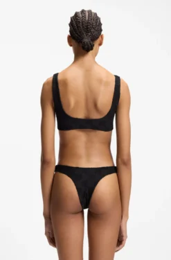 Stretch-terry bikini top with stacked logos