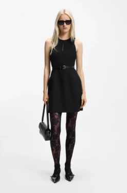 Stretch-twill mini dress with keyhole neckline