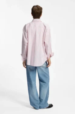 Striped-cotton oversized-fit blouse with Happy HUGO logo