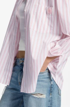 Striped-cotton oversized-fit blouse with Happy HUGO logo